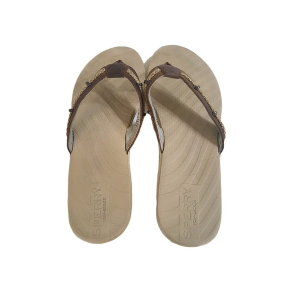 Sperry Top Sider Leather Flip Flop Sandals, Brown, Size 9.5 - Picture 5 of 8